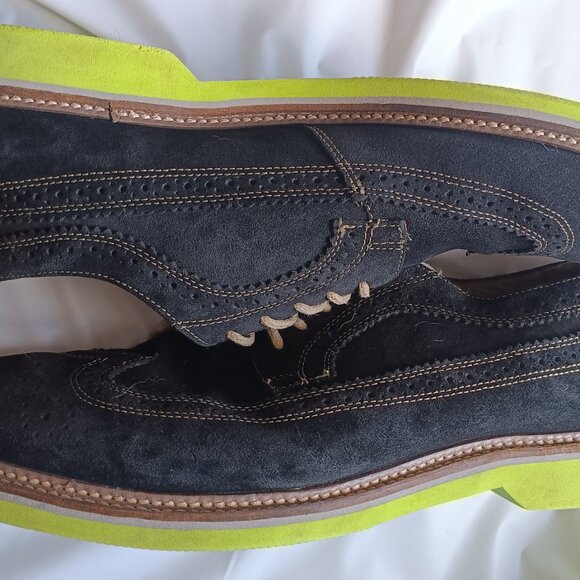 1901 mens shoes black wingtip brogues contrast stitching 12 green soles suede main image 3